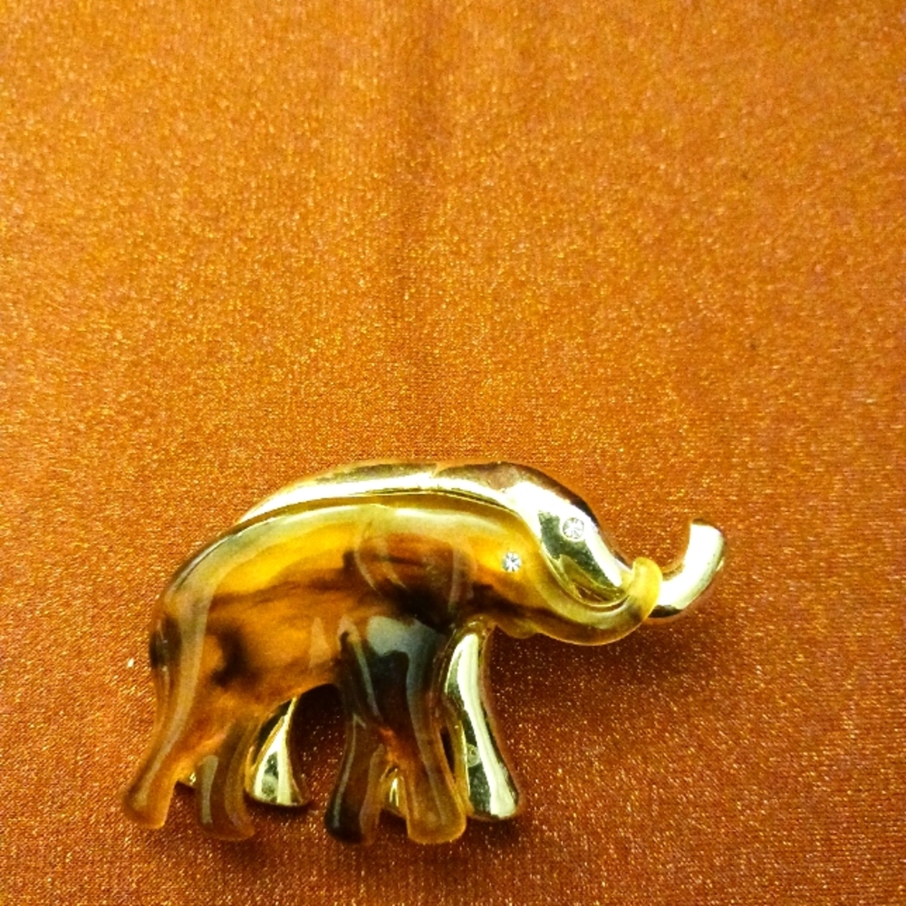 Elegant Gold and Brown Elephant Brooch.